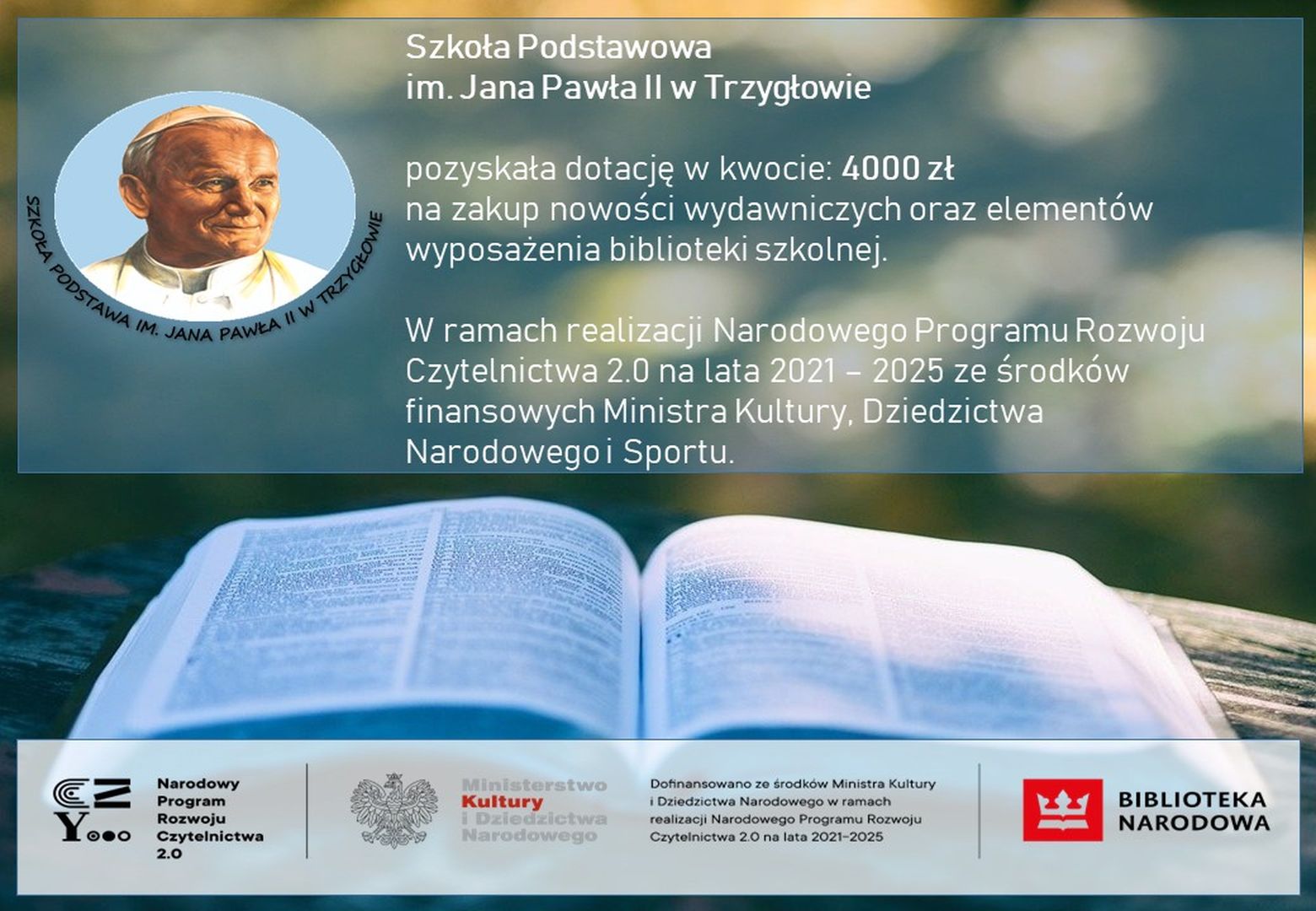 Biblioteka - SP Trzygłów projekt Narodowy Program Rozwoju Czytelnictwa 2.0  - plakat